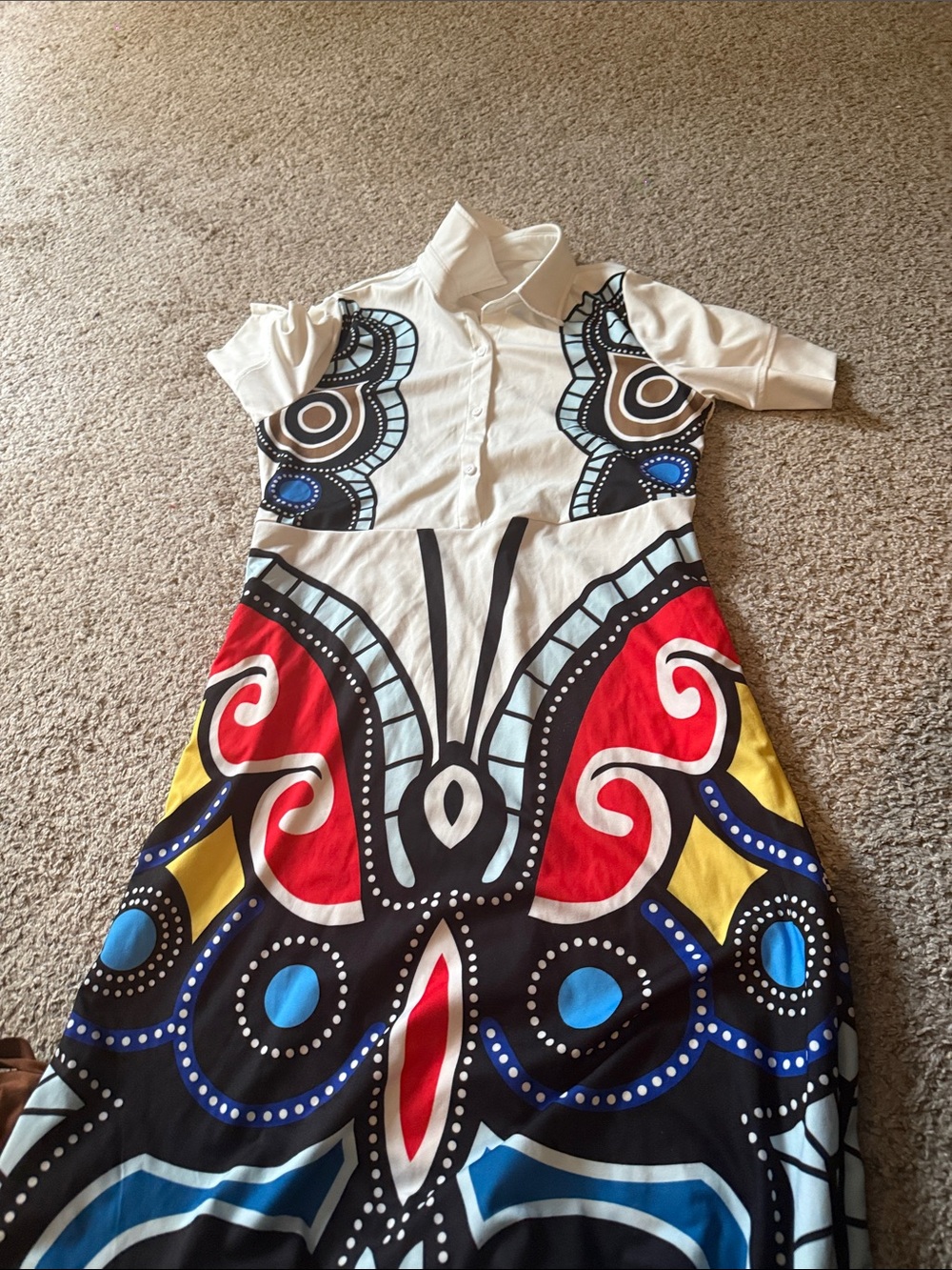 Bold Multicolor Graphic Midi Dress - Red, Yellow, Blue, Black